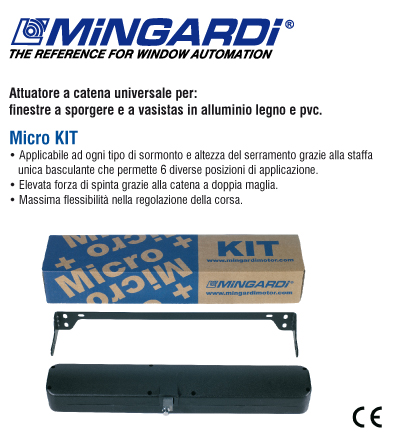 Attuatore a Catena Micro Kit+ WAY Mingardi 230V Corsa max 400mm