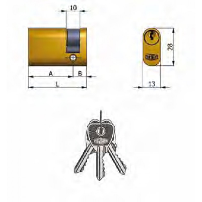 Article 141/05 Omec; Demi-cylindre en laiton Ovale (5 Pins)