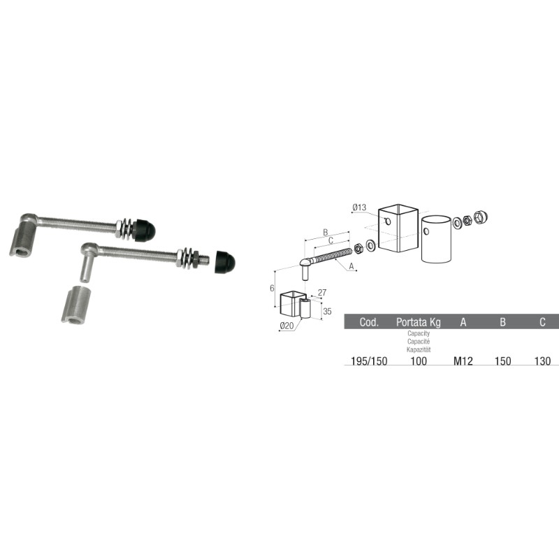 Charnière en Acier Inoxydable avec Bague à Souder Adem