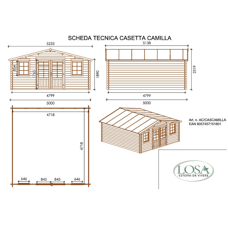 Maison en Bois 22 Mq 500x500 cm Camilla Losa