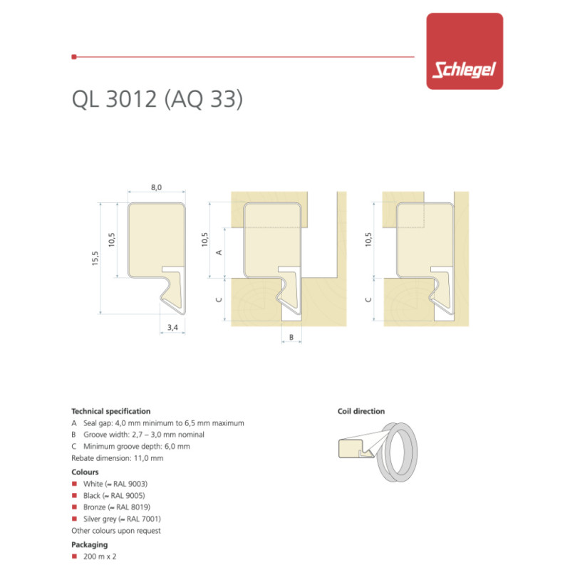 Joint Schlegel QL 3012 pour Fenêtres en Bois