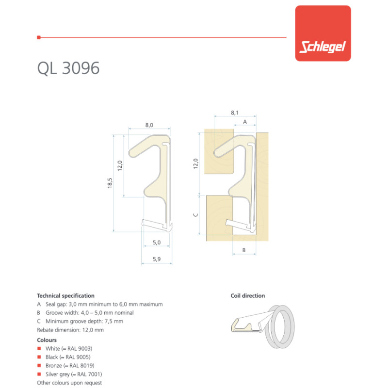 Joint Schlegel QL 3096 pour Portes et Fenêtres en Bois