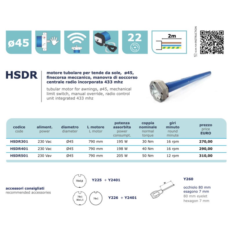 Moteur pour Auvents Kit Almot Sun avec Télécommande 2 Canaux