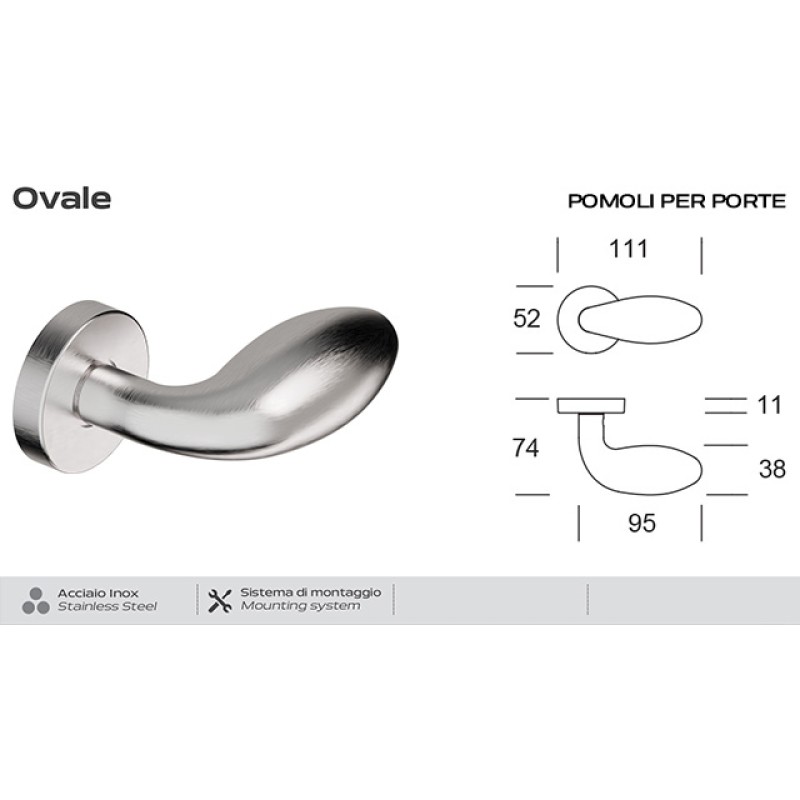 Bouton Fixe en Acier Inoxydable Oval 258 Reguitti