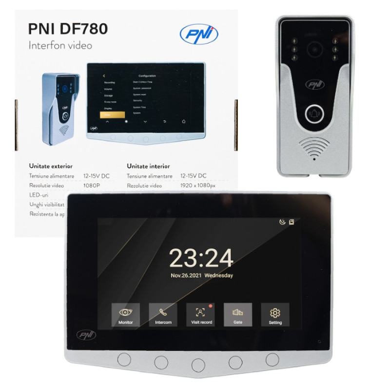 Interphone Vidéo PNI DF780 avec Moniteur et Écran Tactile 1080p