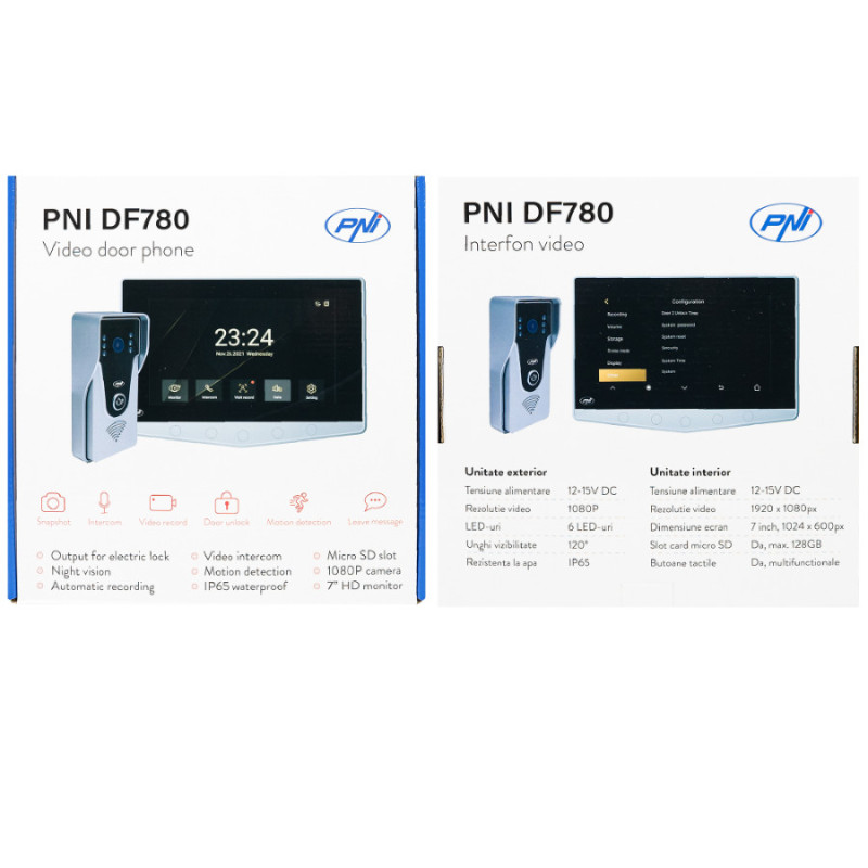 Interphone Vidéo PNI DF780 avec Moniteur et Écran Tactile 1080p